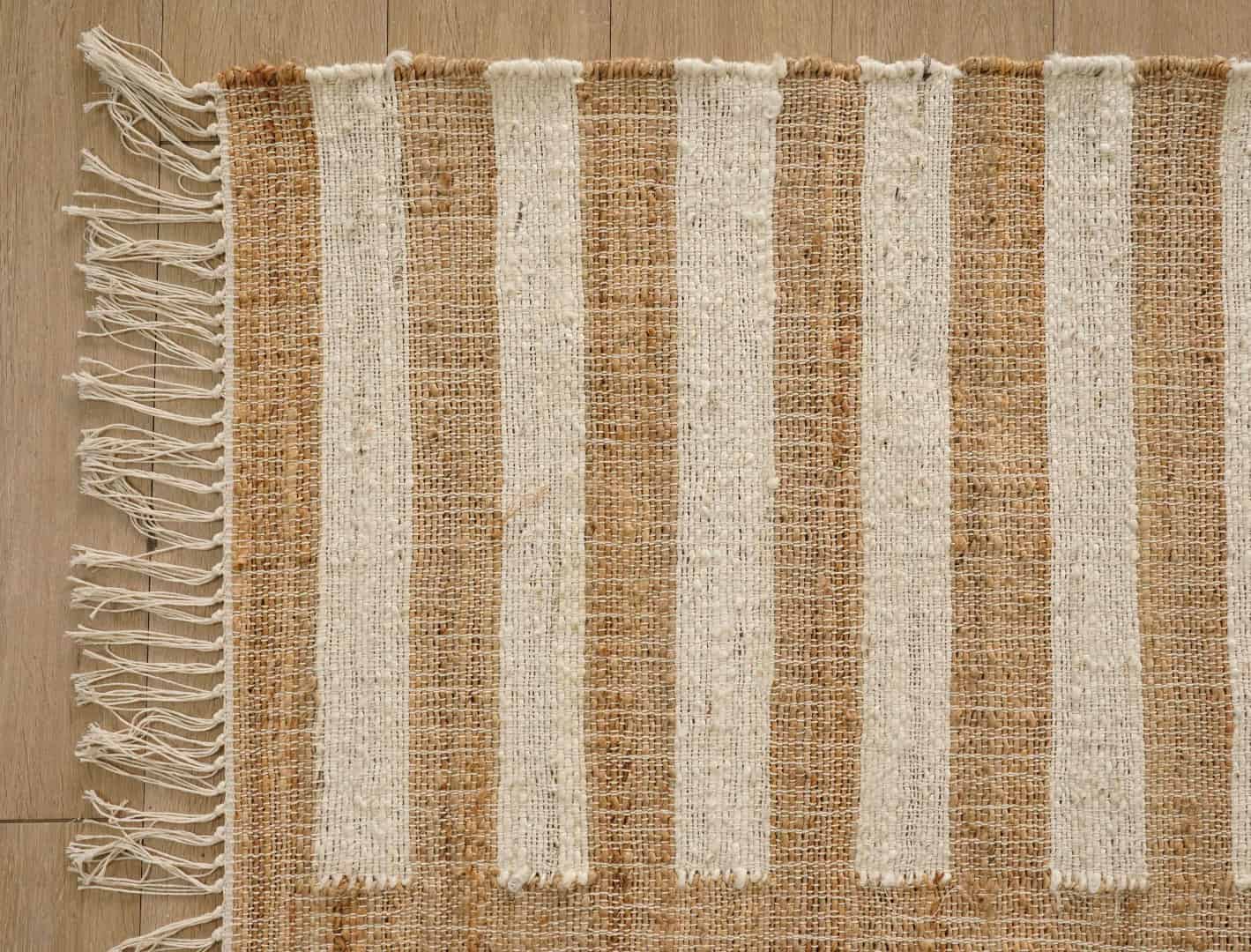 Beige With White Stripes Design Bohemian Boho Moroccan Rug Fringes Jute Rug Hand Woven Bohemian Decor Rug - Image 5