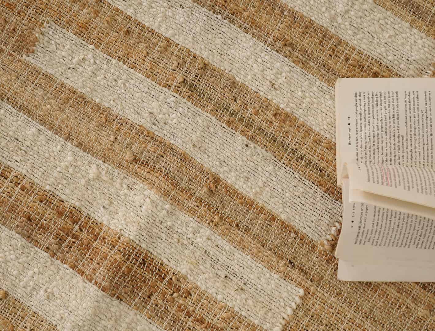 Beige With White Stripes Design Bohemian Boho Moroccan Rug Fringes Jute Rug Hand Woven Bohemian Decor Rug - Image 6