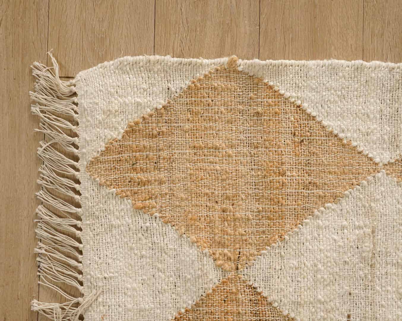 Handwoven Juna Rug, Nordic Scandi Rug in Beige and White Diamond Box Design, Large Area Rug For Living Room - Image 7