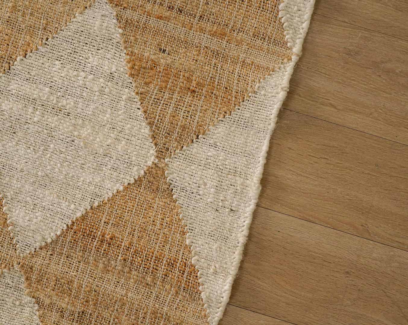 Handwoven Juna Rug, Nordic Scandi Rug in Beige and White Diamond Box Design, Large Area Rug For Living Room - Image 8