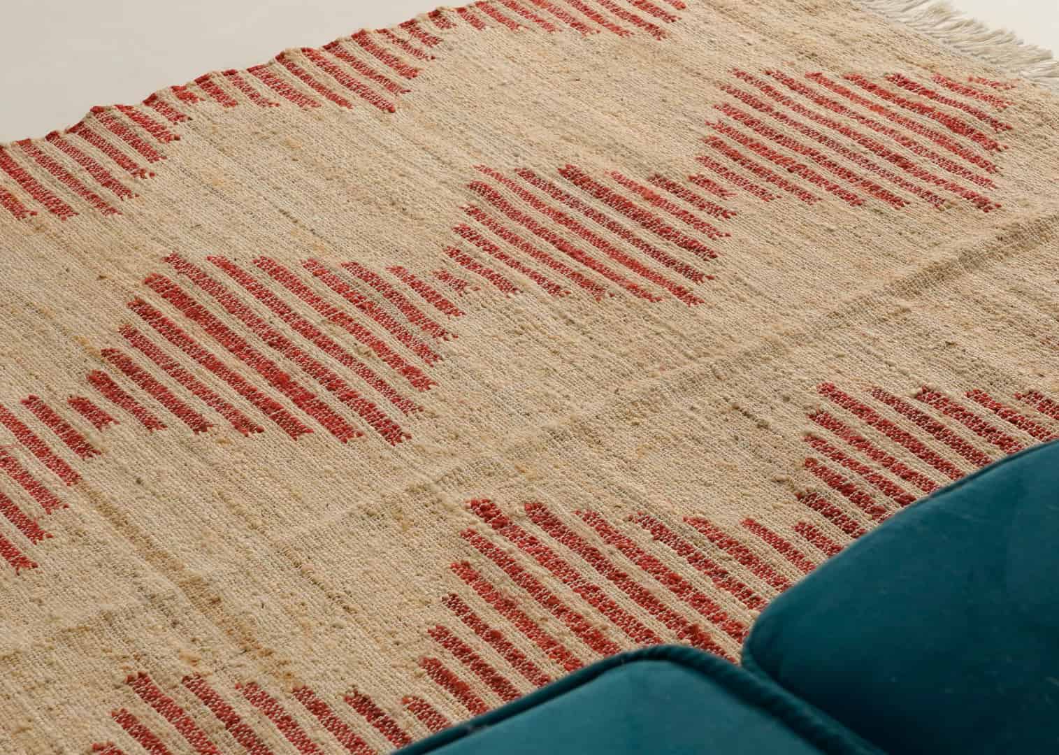 Natural Jute Beige and Red Design High Quality Hand Woven Geometric Boho Style Rug, Off White Fringes Jute Rug, Vintage Large Area Rug  - Image 7