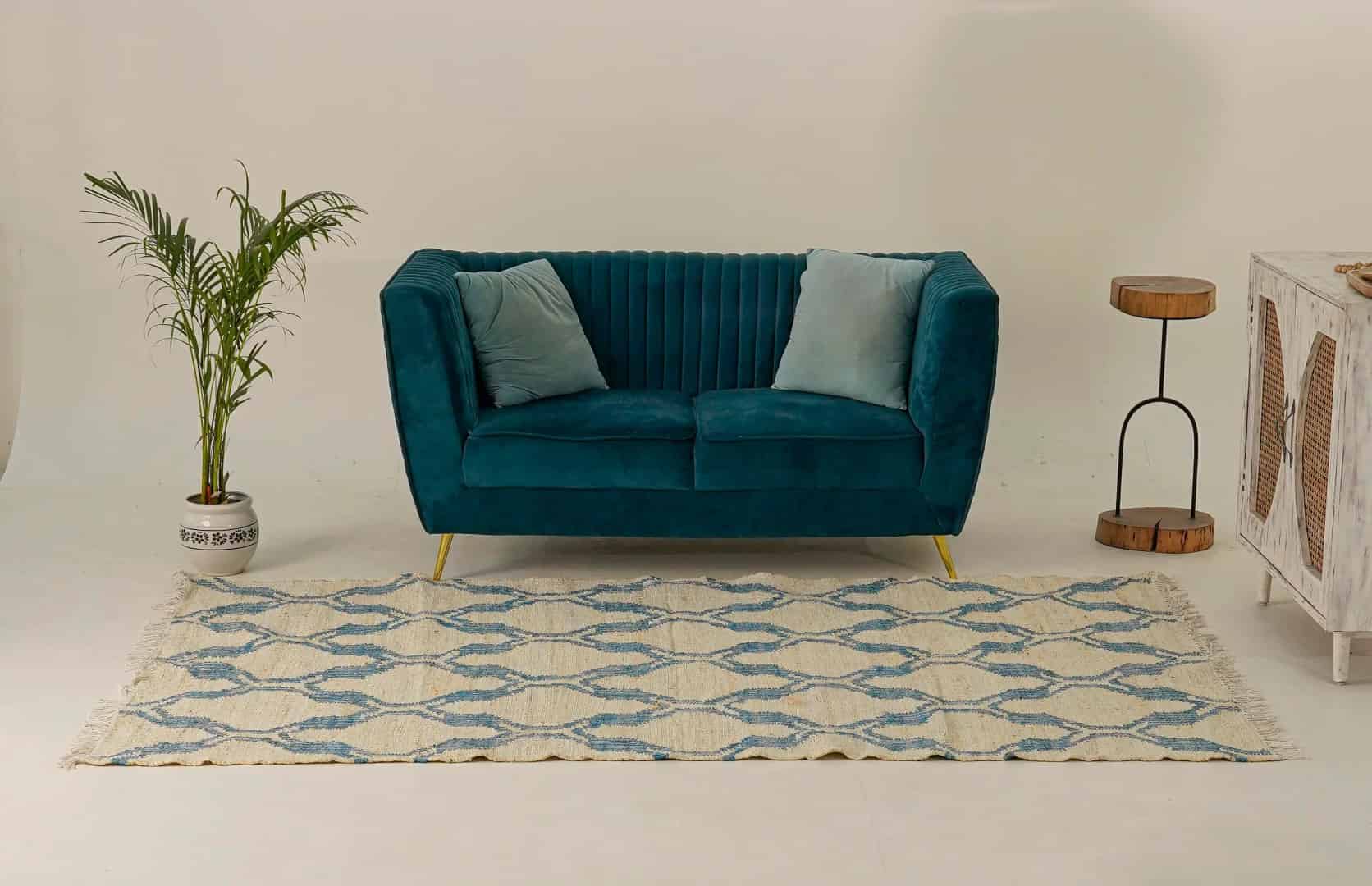 Ivory Blue Scandinavian Design High Quality Hand Woven Flatweave Kilim Modern Boho Geometric Rug For Decor Home Rug - Image 2