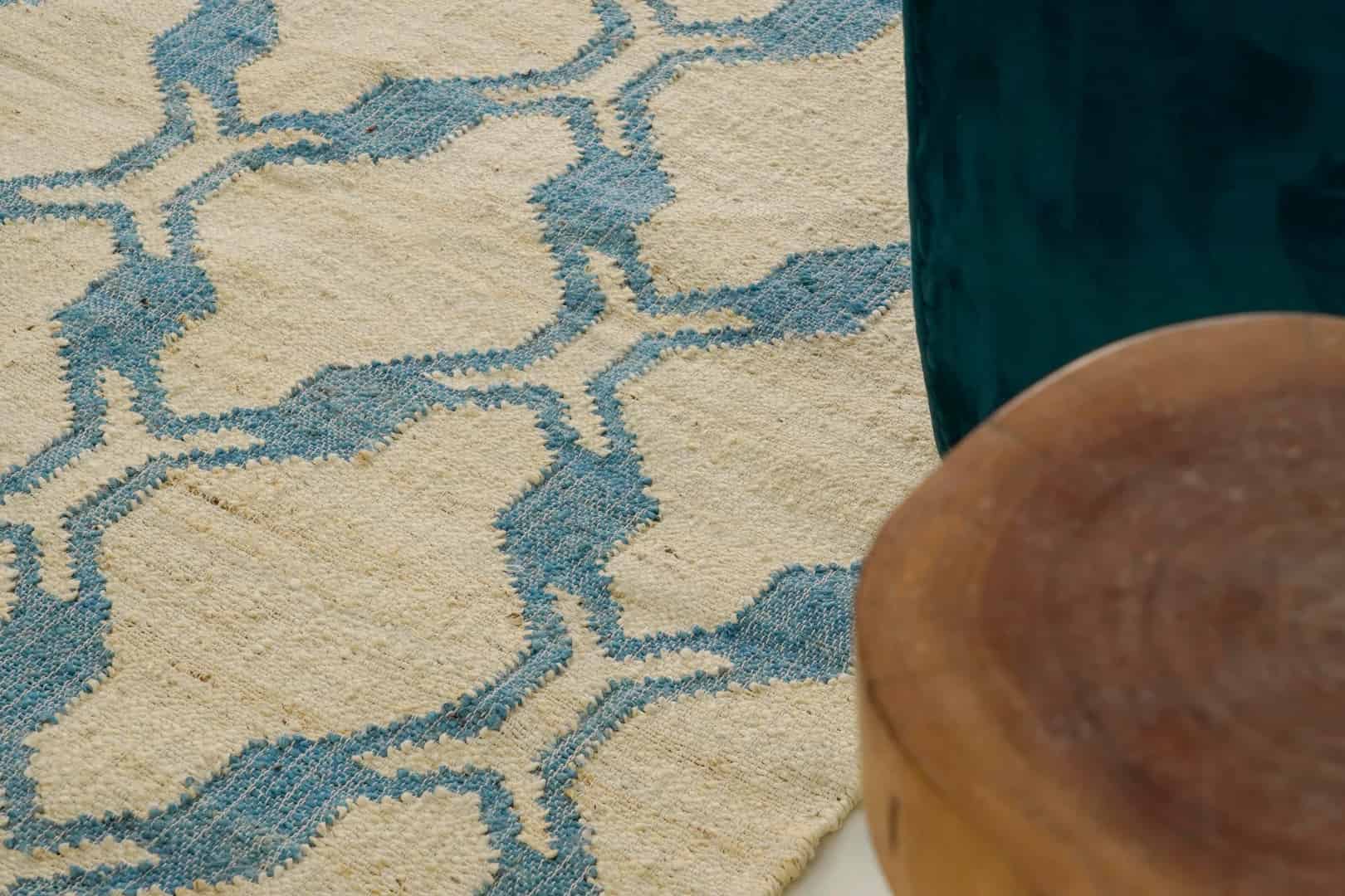 Ivory Blue Scandinavian Design High Quality Hand Woven Flatweave Kilim Modern Boho Geometric Rug For Decor Home Rug - Image 10