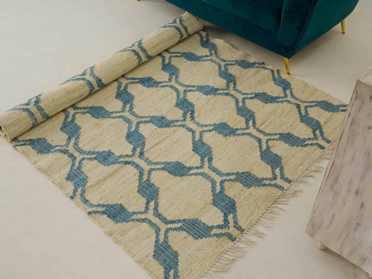 Ivory Blue Scandinavian Design High Quality Hand Woven Flatweave Kilim Modern Boho Geometric Rug For Decor Home Rug - Image 3