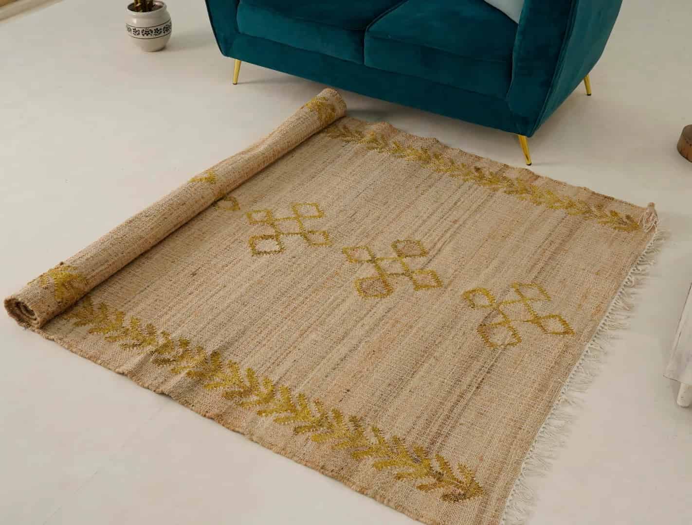 Natural Jute Fiber Cotton Hand Woven Bohemian Moroccan Inspired Rug, Nordic Scandi Rug For Guestroom Decor Rug - Image 2