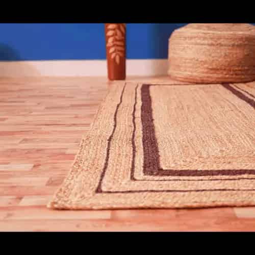 Indian Handmade Beige Rounding Jute Rug With Brown Triple Line Border  - Image 5