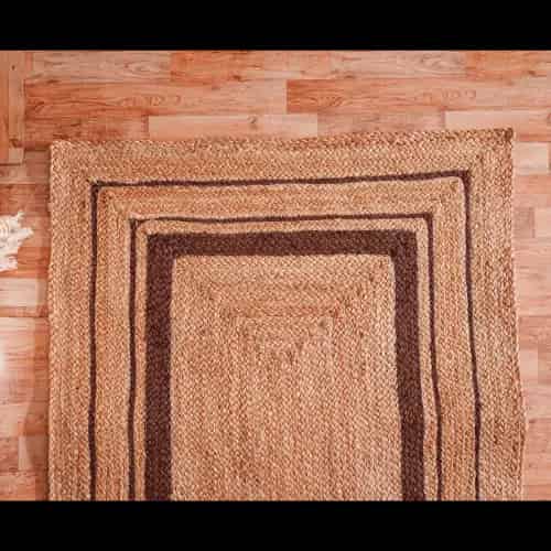 Indian Handmade Beige Rounding Jute Rug With Brown Triple Line Border  - Image 6