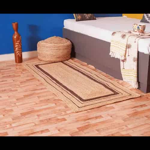 Indian Handmade Beige Rounding Jute Rug With Brown Triple Line Border  - Image 3