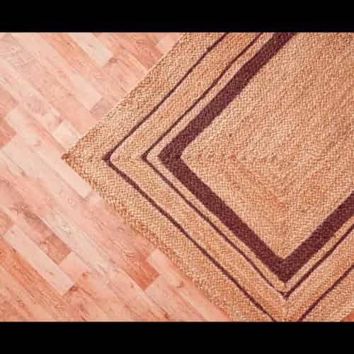 Indian Handmade Beige Rounding Jute Rug With Brown Triple Line Border  - Image 4