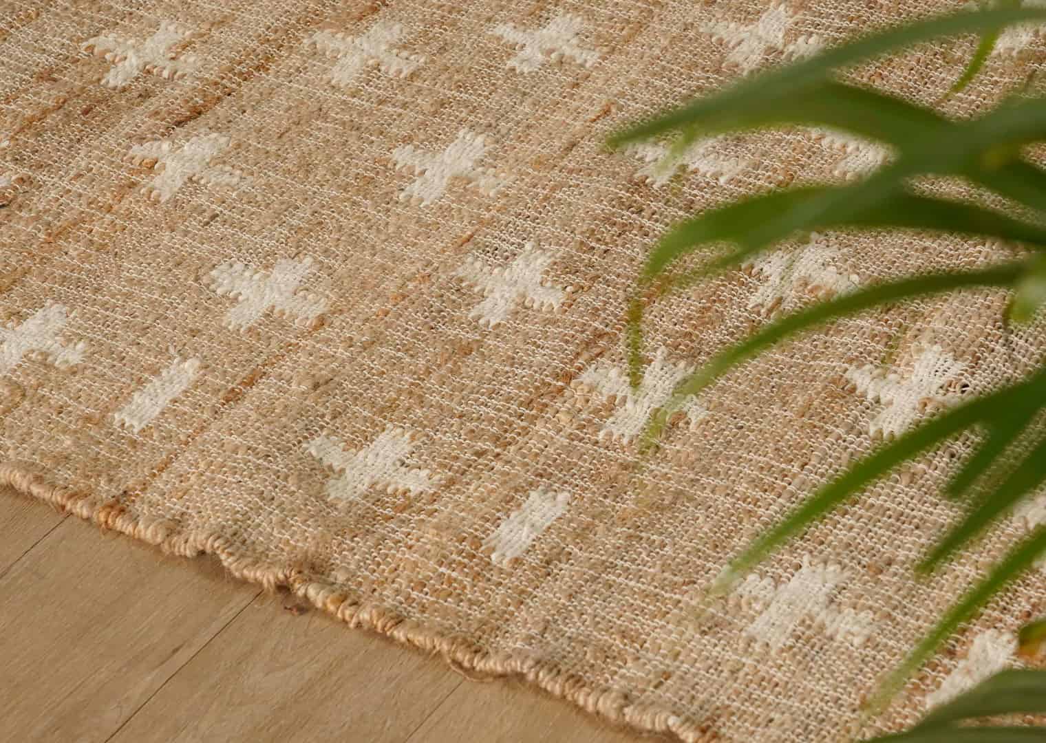 Indian Handmade Beige Juna Cotton Rug With White Design Rug Off White Fringes Rug For New Home Decor Rug  - Image 2
