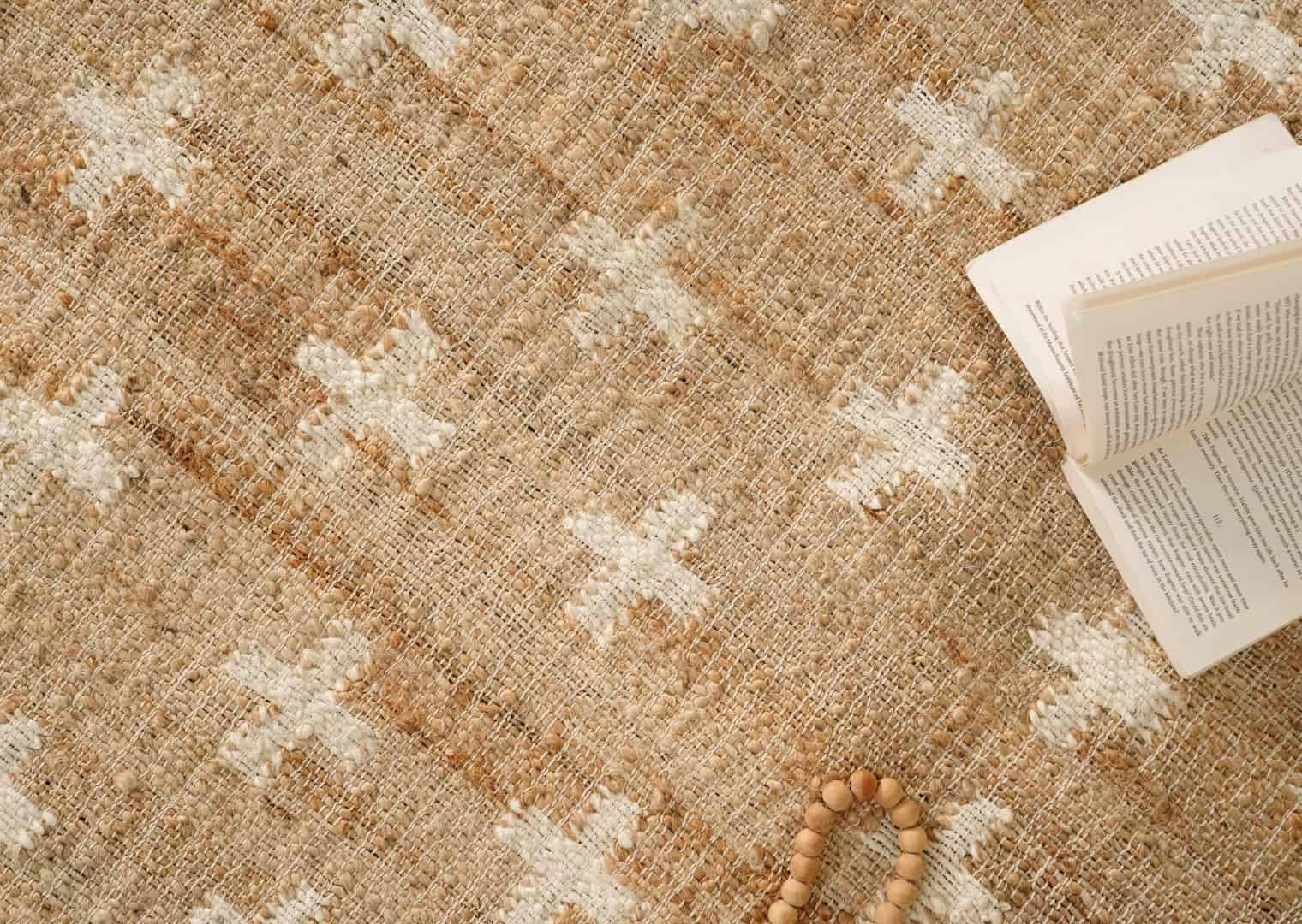 Indian Handmade Beige Juna Cotton Rug With White Design Rug Off White Fringes Rug For New Home Decor Rug  - Image 5