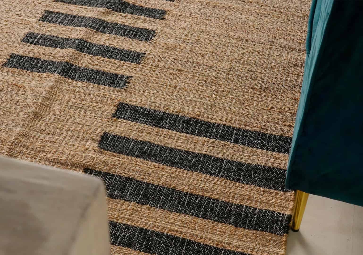 Natural Beige Jute High Quality Hand Woven Geometric Boho Style Rug With Black Stripes Line Rug White Fringes Rug For Home Decor Rug  - Image 9