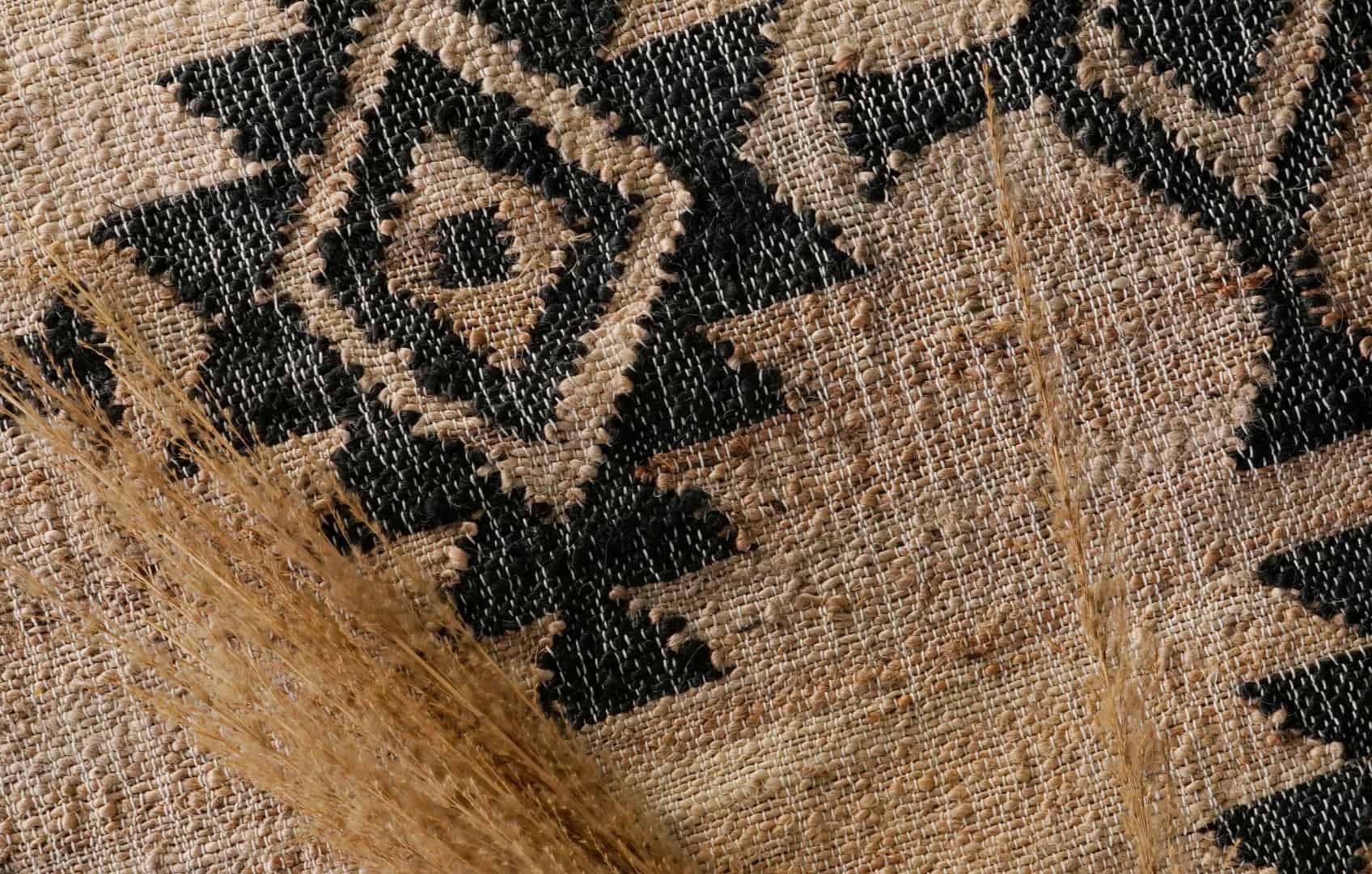 Natural Jute Fiber Cotton Hand Woven Bohemian Moroccan Inspired Rug Bohemian Vintage Large Rug Black Design Rug White Fringes Rug  - Image 8