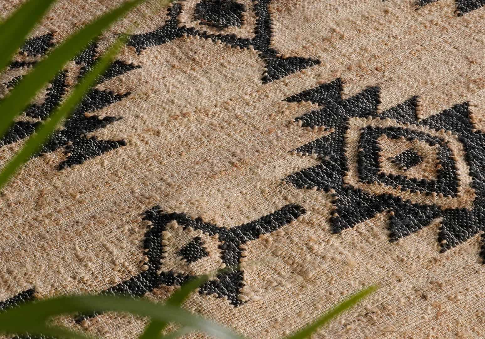 Natural Jute Fiber Cotton Hand Woven Bohemian Moroccan Inspired Rug Bohemian Vintage Large Rug Black Design Rug White Fringes Rug  - Image 9