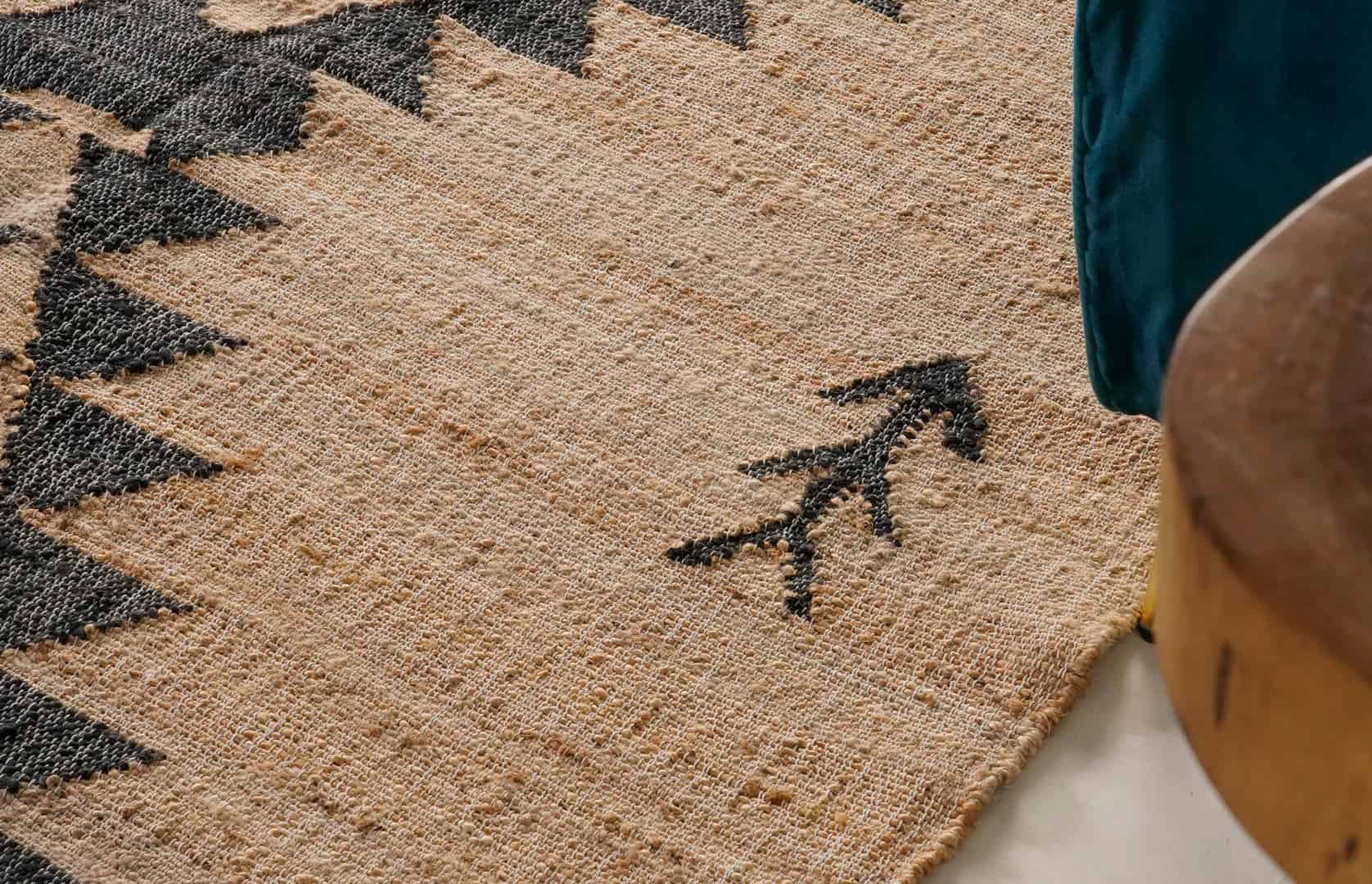 Natural Jute Fiber Juna Cotton Rug With Black Design Rug White Fringes Rug Boho Scandinavian Decor Rug For Living Home  - Image 4