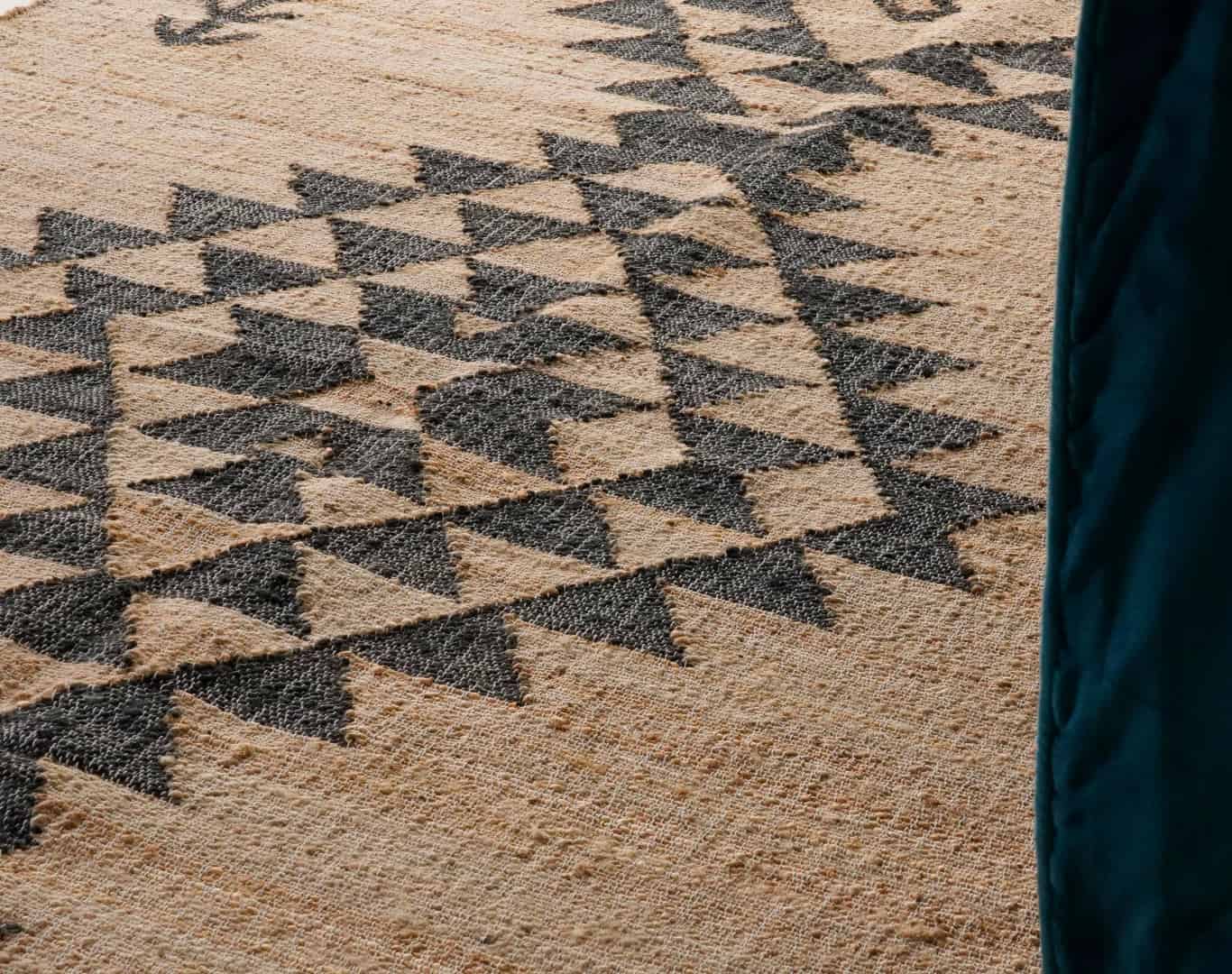 Natural Jute Fiber Juna Cotton Rug With Black Design Rug White Fringes Rug Boho Scandinavian Decor Rug For Living Home  - Image 6