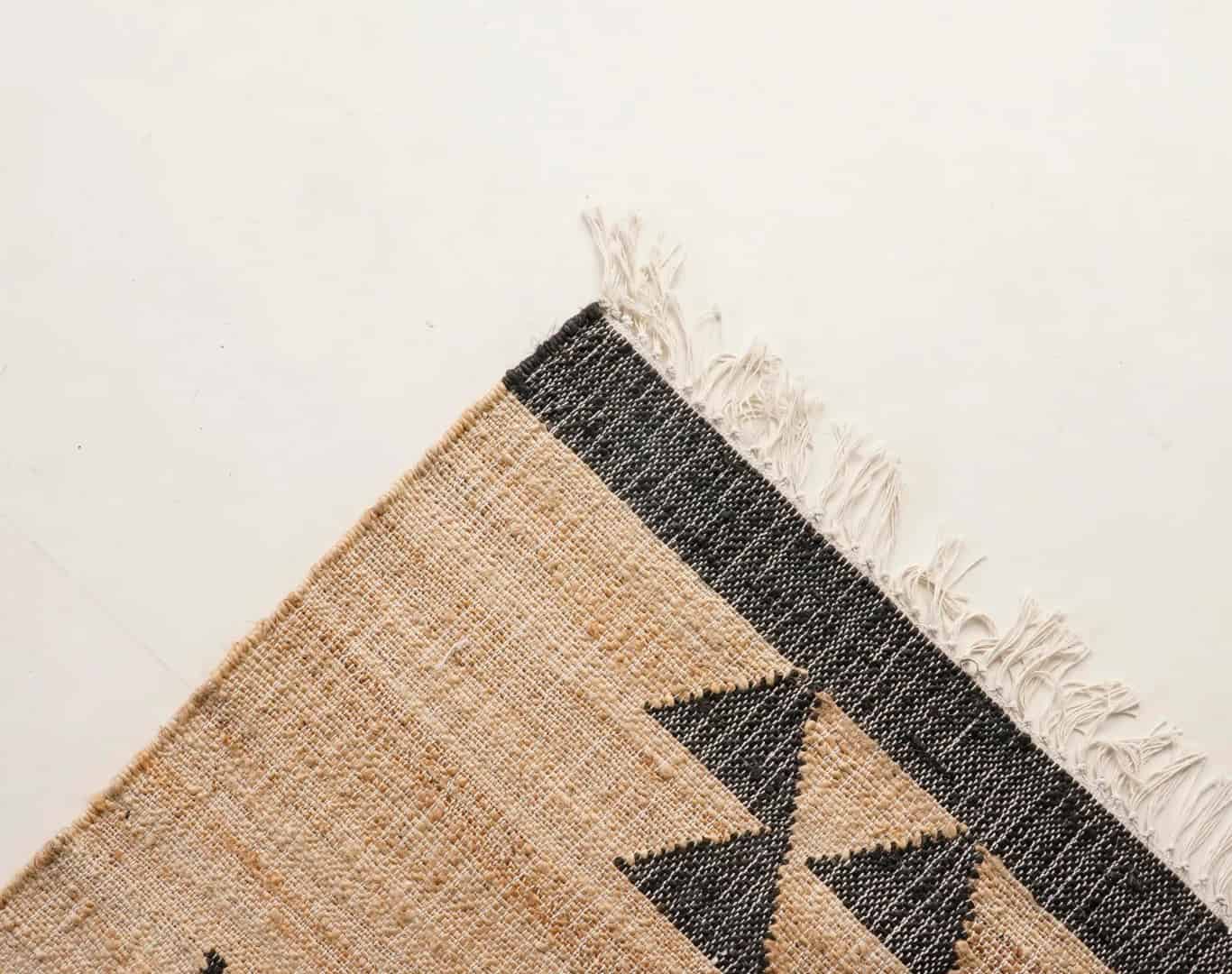 Natural Jute Fiber Juna Cotton Rug With Black Design Rug White Fringes Rug Boho Scandinavian Decor Rug For Living Home  - Image 7