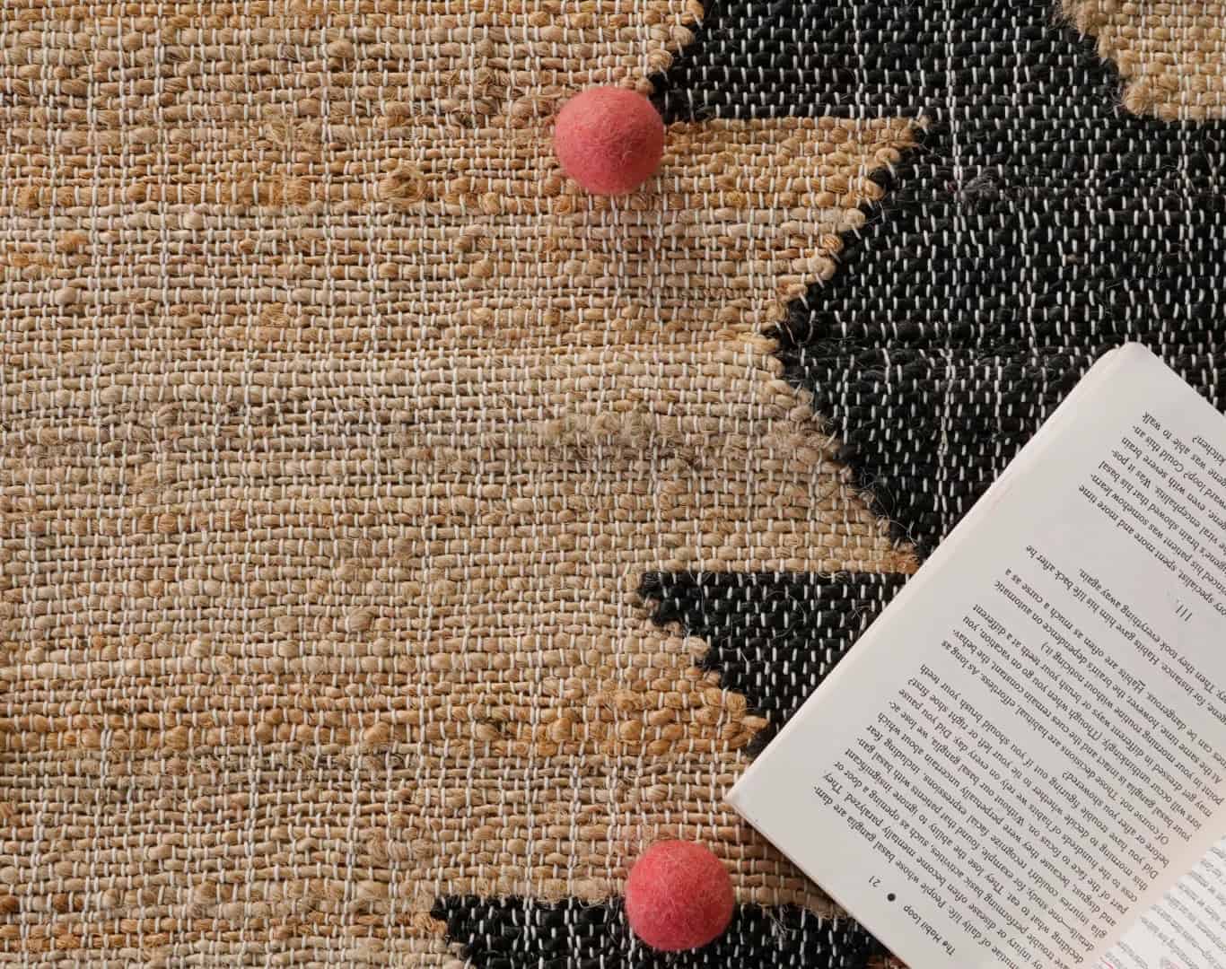 Natural Jute Fiber Juna Cotton Rug With Black Design Rug White Fringes Rug Boho Scandinavian Decor Rug For Living Home  - Image 8