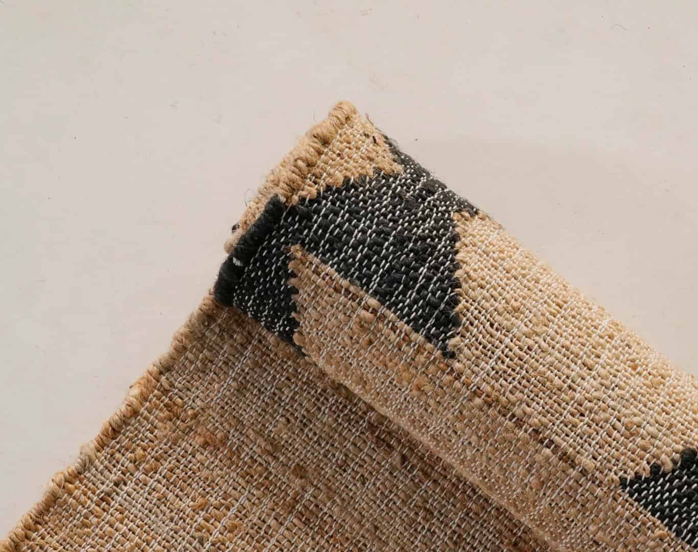 Natural Jute Fiber Juna Cotton Rug With Black Design Rug White Fringes Rug Boho Scandinavian Decor Rug For Living Home  - Image 5