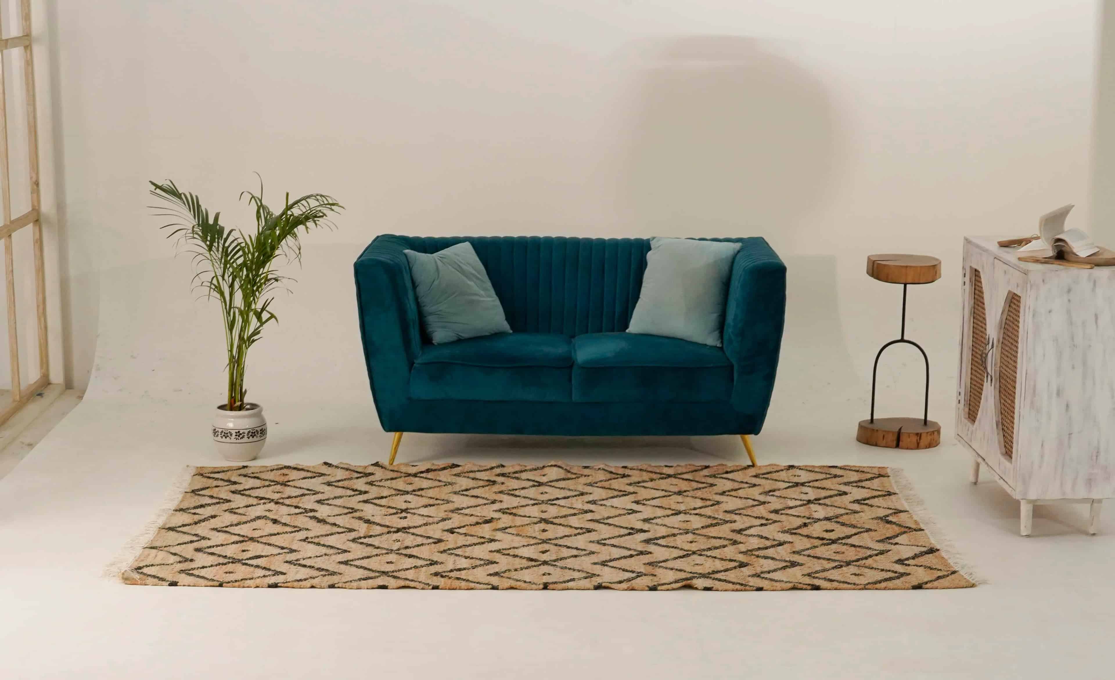 Indian Handwoven Cotton Juna Rug Beige Jute Rug With Black Diamond Pattern Jute Area Rug Entryway Large Dhurrie Rug For Living Room - Image 3