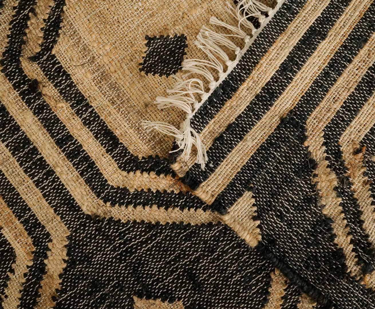 Handwoven Cotton Rectangle Juna Rug Beige Rug With Black Design Rug White Fringes Jute Rug Large Area Rug For Living Room Decor Rug  - Image 5