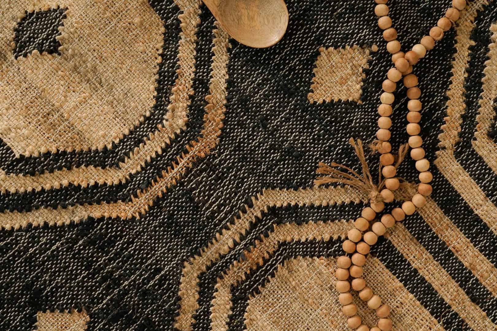 Handwoven Cotton Rectangle Juna Rug Beige Rug With Black Design Rug White Fringes Jute Rug Large Area Rug For Living Room Decor Rug  - Image 9