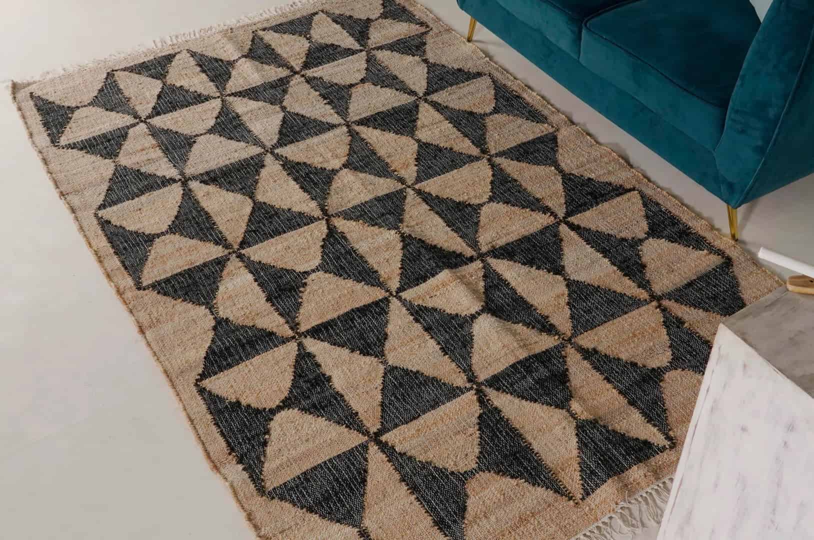 Natural Cotton Juna Moroccan Inspired Rug in Black Design Rug Vintage Large Area Rug Traditional Jute Rug Bohemian Decor Rug White Fringes Jute Rug  - Image 1