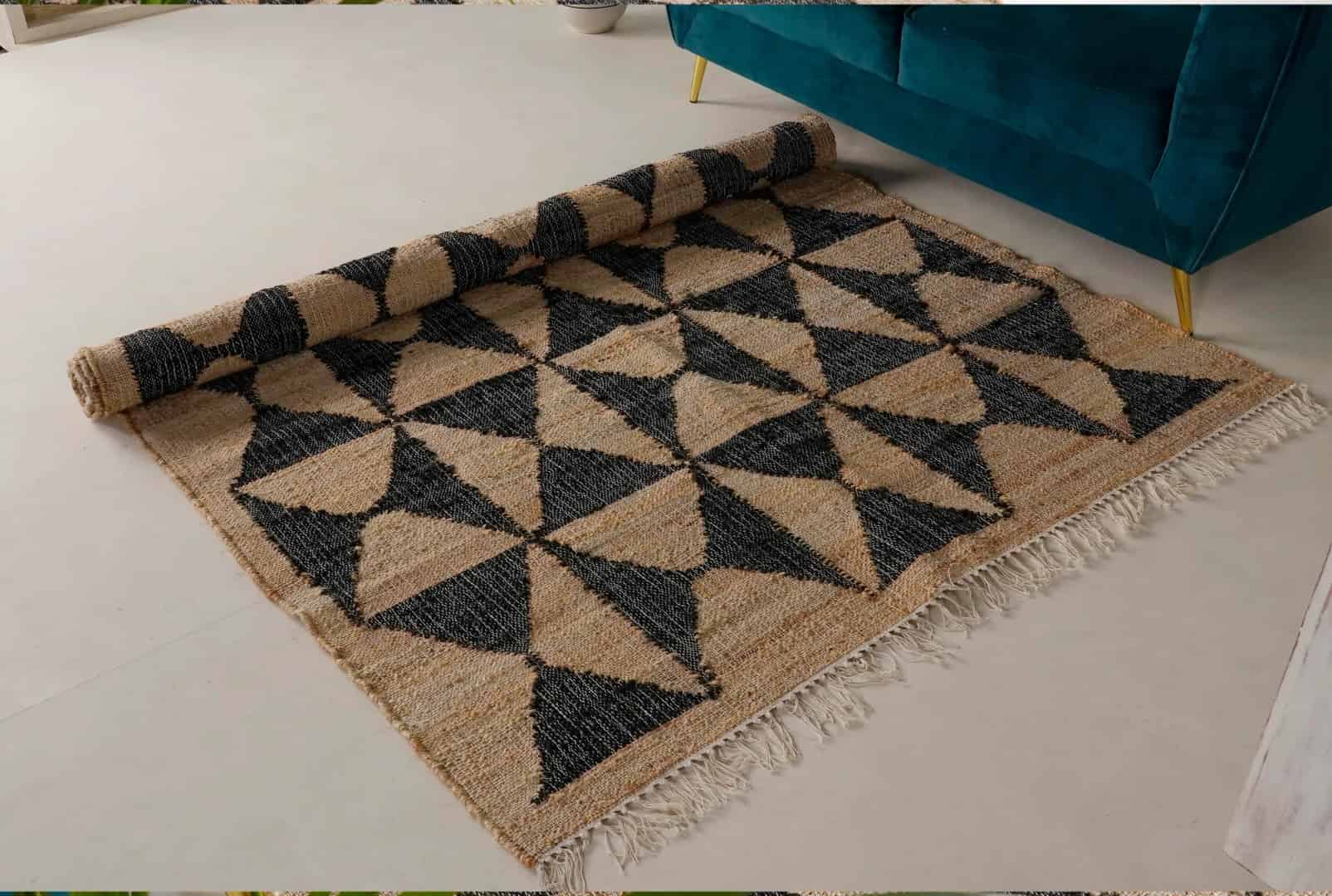 Natural Cotton Juna Moroccan Inspired Rug in Black Design Rug Vintage Large Area Rug Traditional Jute Rug Bohemian Decor Rug White Fringes Jute Rug  - Image 2