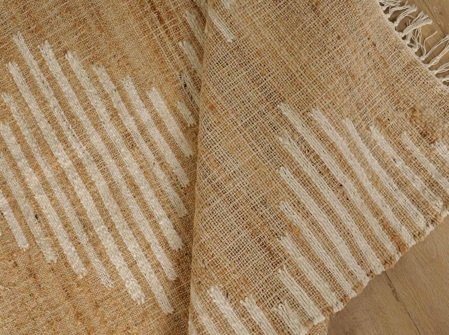 Bohemian Vintage Jute Cotton Juna Rug Beige Rug With White Design Rug For Living Room Rug White Fringes Jute Rug  - Image 6