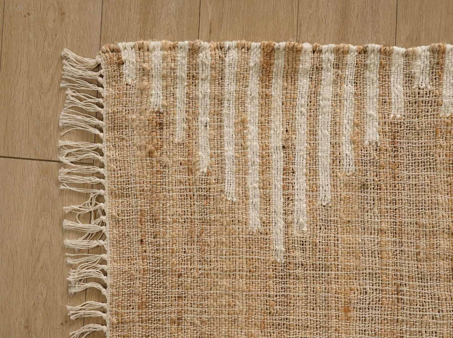 Bohemian Vintage Jute Cotton Juna Rug Beige Rug With White Design Rug For Living Room Rug White Fringes Jute Rug  - Image 4
