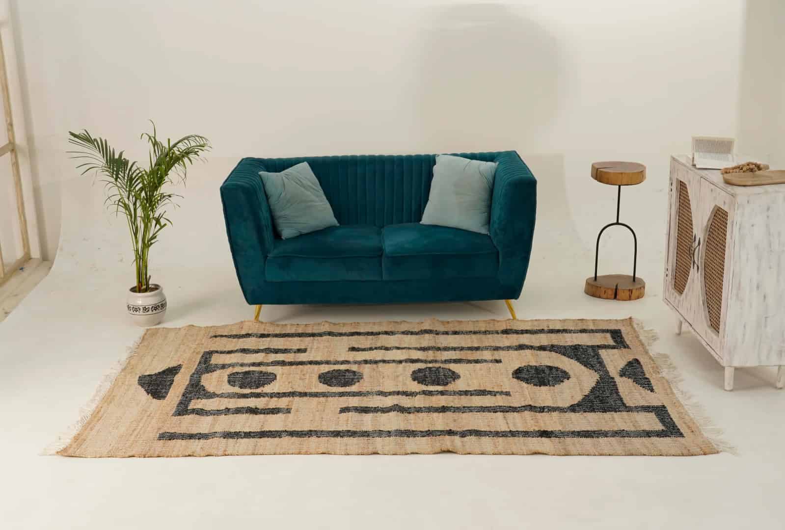 Beige Goldish Bohemian Boho Moroccan Rug Hand Woven Bohemian Decor Inspired Beige Rug With Black Pattern Rug White Fringes Jute Rug Entryway Dhurrie Rug - Image 2