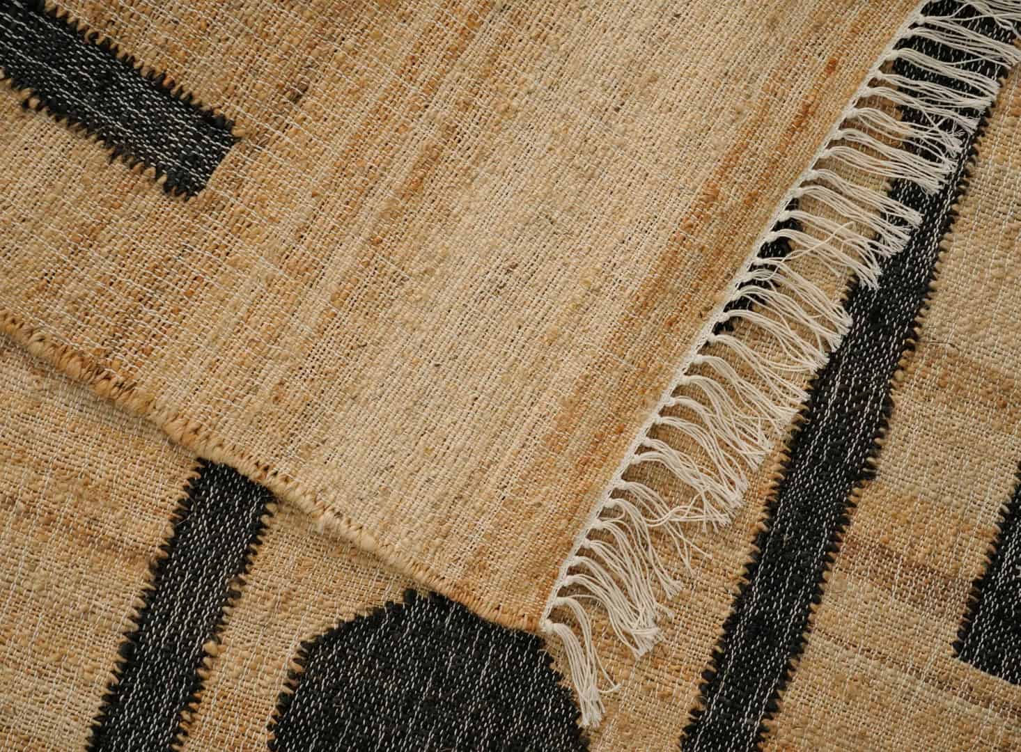 Beige Goldish Bohemian Boho Moroccan Rug Hand Woven Bohemian Decor Inspired Beige Rug With Black Pattern Rug White Fringes Jute Rug Entryway Dhurrie Rug - Image 7