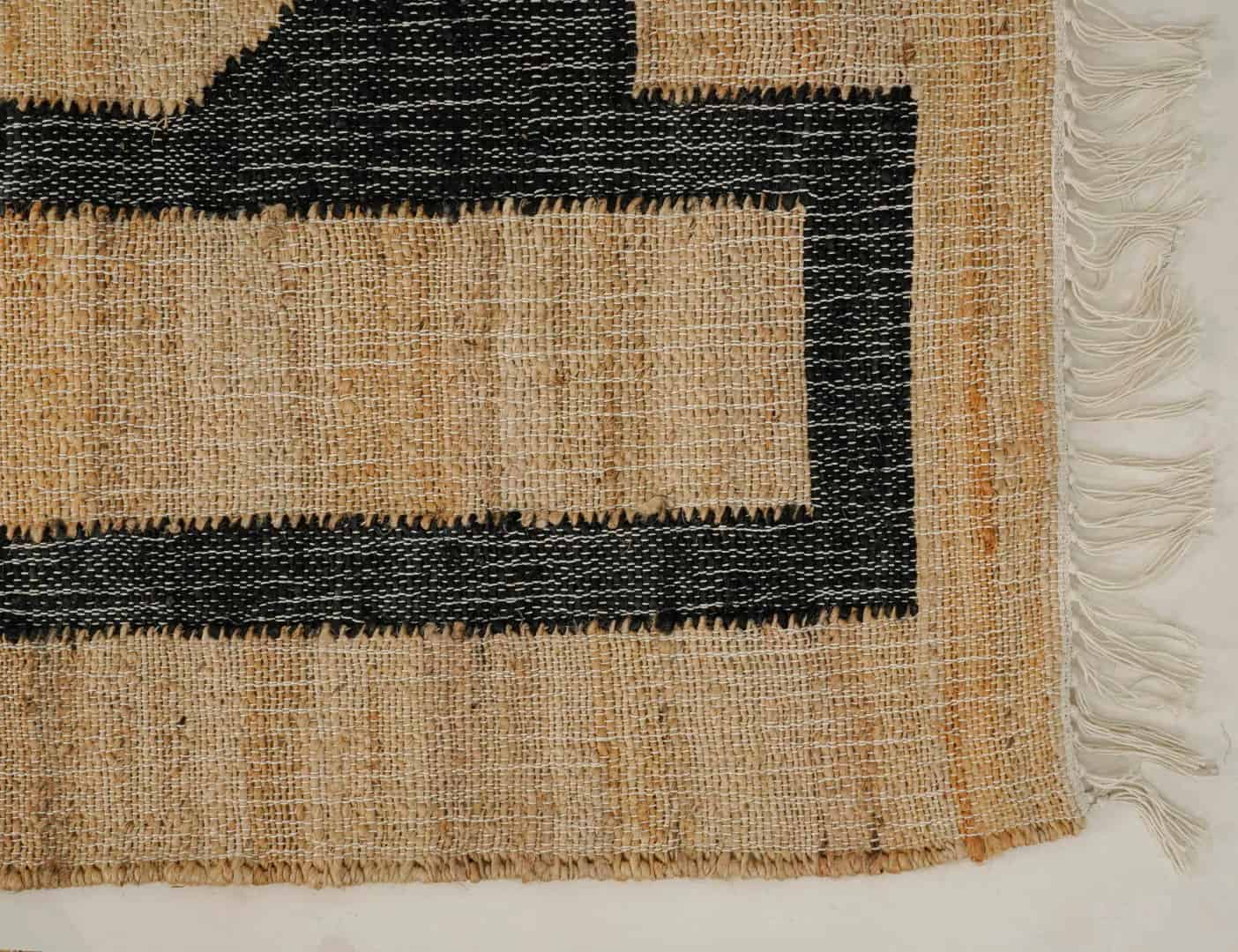 Beige Goldish Bohemian Boho Moroccan Rug Hand Woven Bohemian Decor Inspired Beige Rug With Black Pattern Rug White Fringes Jute Rug Entryway Dhurrie Rug - Image 6