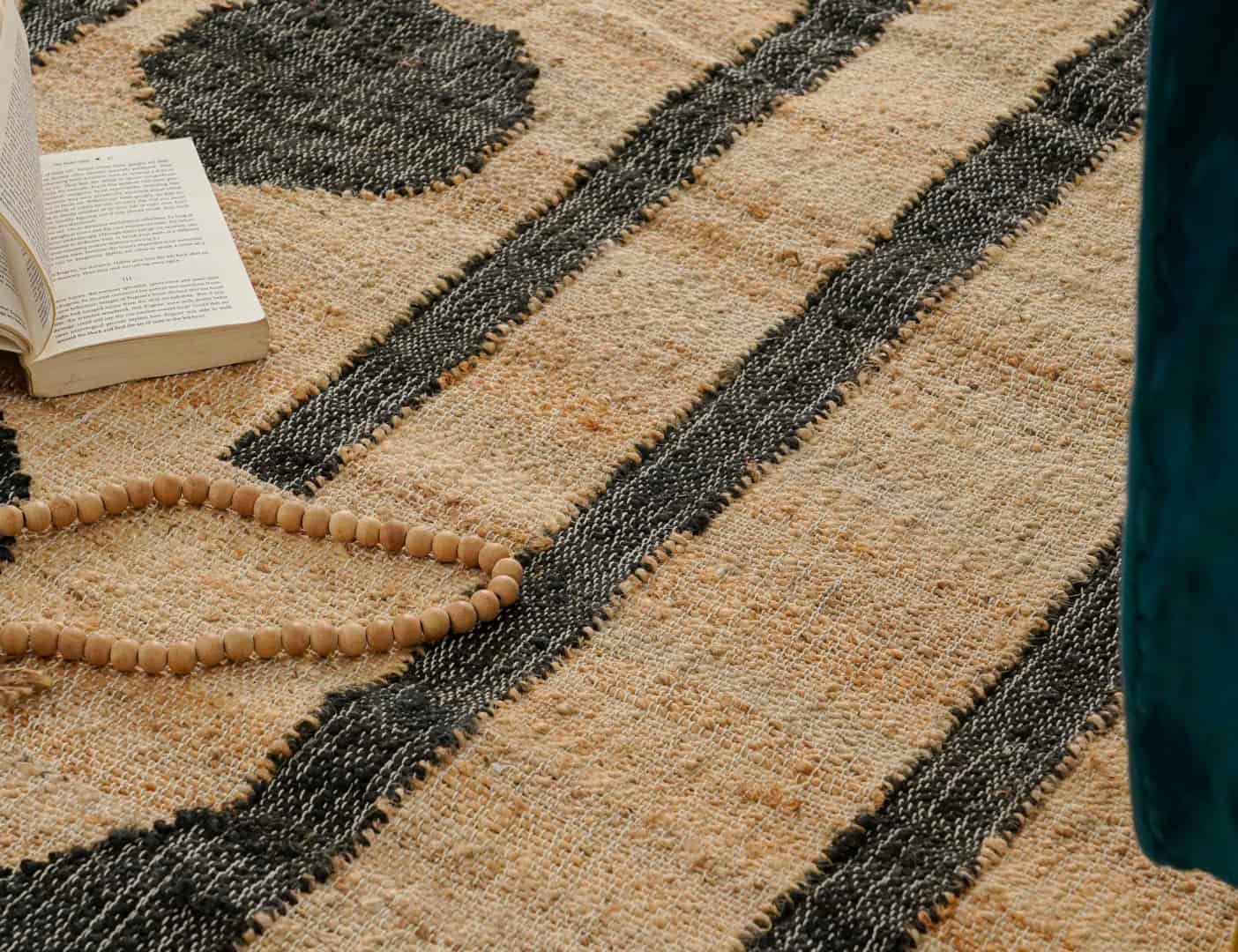 Beige Goldish Bohemian Boho Moroccan Rug Hand Woven Bohemian Decor Inspired Beige Rug With Black Pattern Rug White Fringes Jute Rug Entryway Dhurrie Rug - Image 8