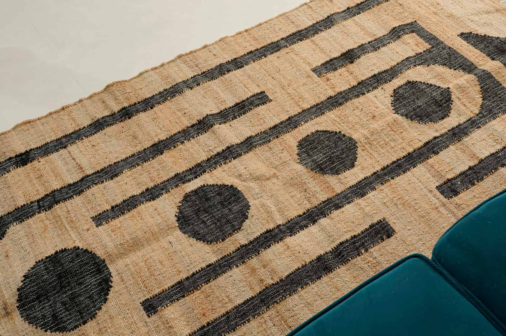 Beige Goldish Bohemian Boho Moroccan Rug Hand Woven Bohemian Decor Inspired Beige Rug With Black Pattern Rug White Fringes Jute Rug Entryway Dhurrie Rug - Image 4