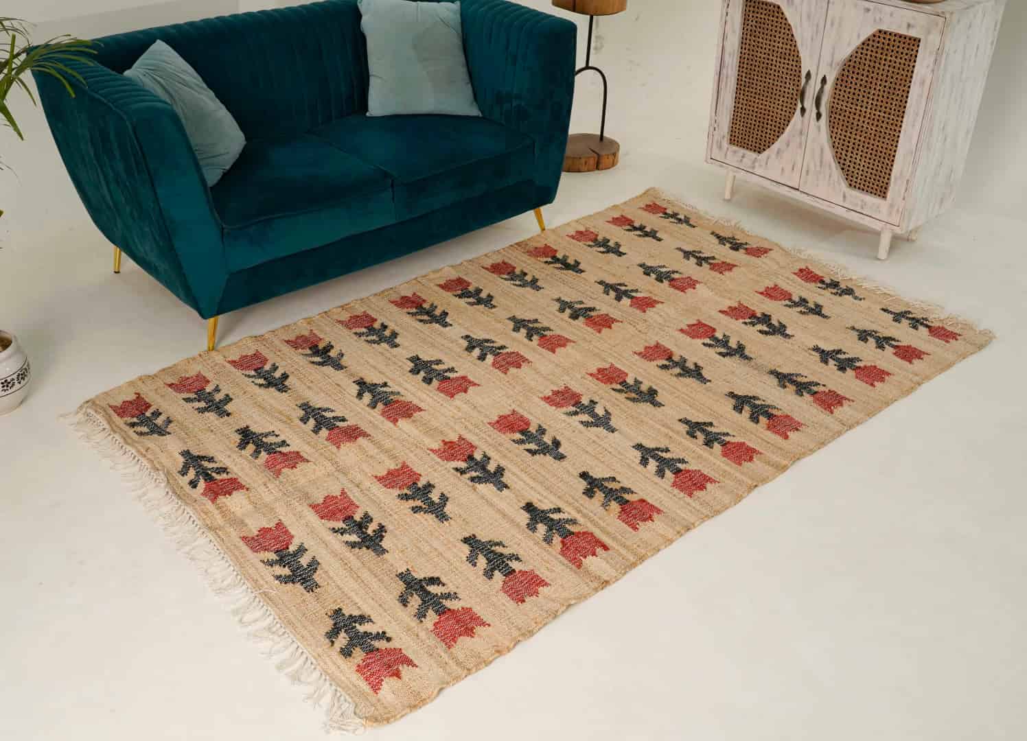 Indian Handmade Moroccan Cotton Jute Rug Large Area Rug For Living Decor Home Rug White Fringes Jute Rug Vintage Jute Area Rug  - Image 1