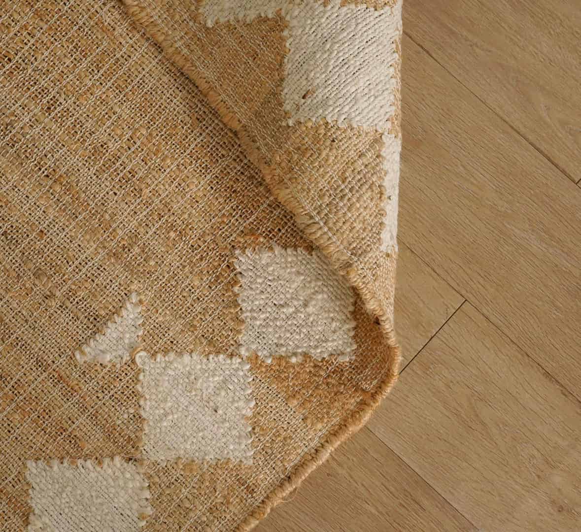 Beige Jute Rug With White Design Rug For Living Decor Room White Fringes Jute Rug Natural Jute Beige and White Design High Quality Hand Woven Geometric Boho Style Rug  - Image 5
