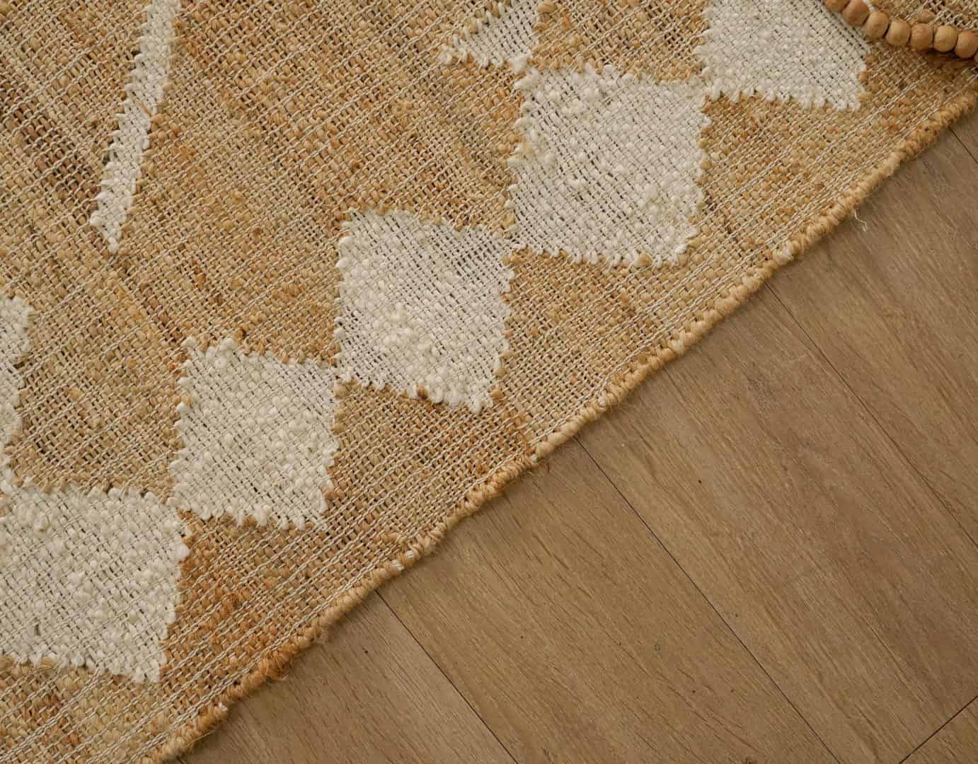 Beige Jute Rug With White Design Rug For Living Decor Room White Fringes Jute Rug Natural Jute Beige and White Design High Quality Hand Woven Geometric Boho Style Rug  - Image 8