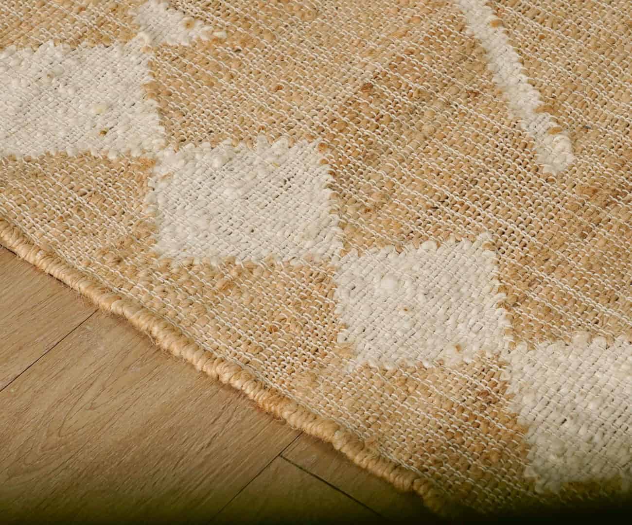 Beige Jute Rug With White Design Rug For Living Decor Room White Fringes Jute Rug Natural Jute Beige and White Design High Quality Hand Woven Geometric Boho Style Rug  - Image 9