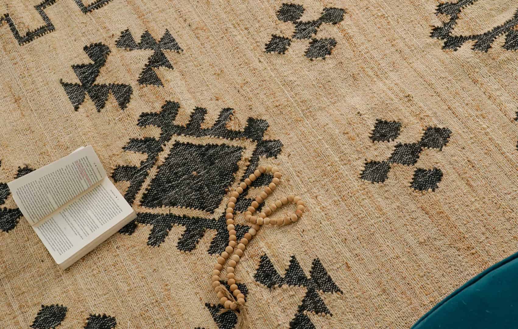 Handmade Natural Beige Jute Rectangle Rug With Black Design Living Room Decor Bohemian Jute Carpet Area Rug White Fringes Jute Rug  - Image 8