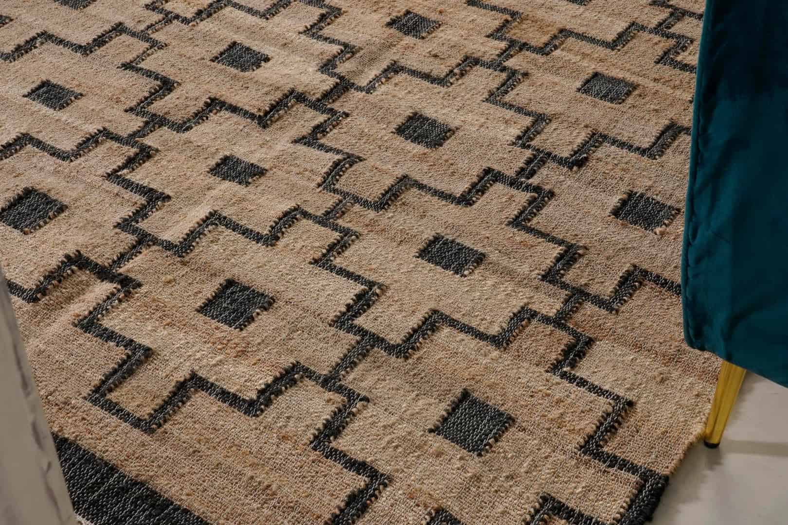 Natural Cotton Jute Moroccan Inspired Rug in Black Design Hand Woven Bohemian Decor Inspired White Fringes Jute Rug Vintage Large Area Rug For Living Room - Image 7