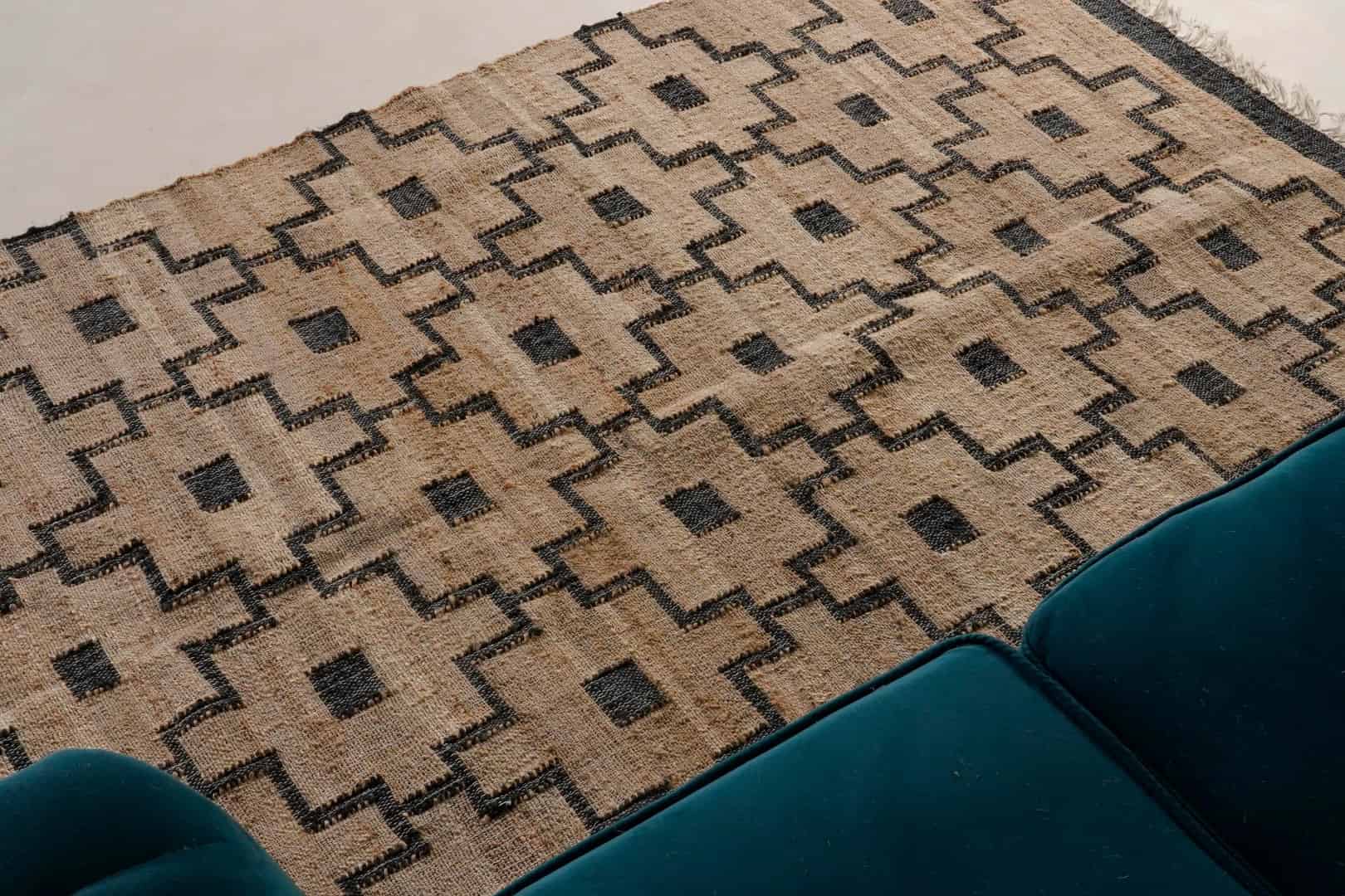 Natural Cotton Jute Moroccan Inspired Rug in Black Design Hand Woven Bohemian Decor Inspired White Fringes Jute Rug Vintage Large Area Rug For Living Room - Image 8