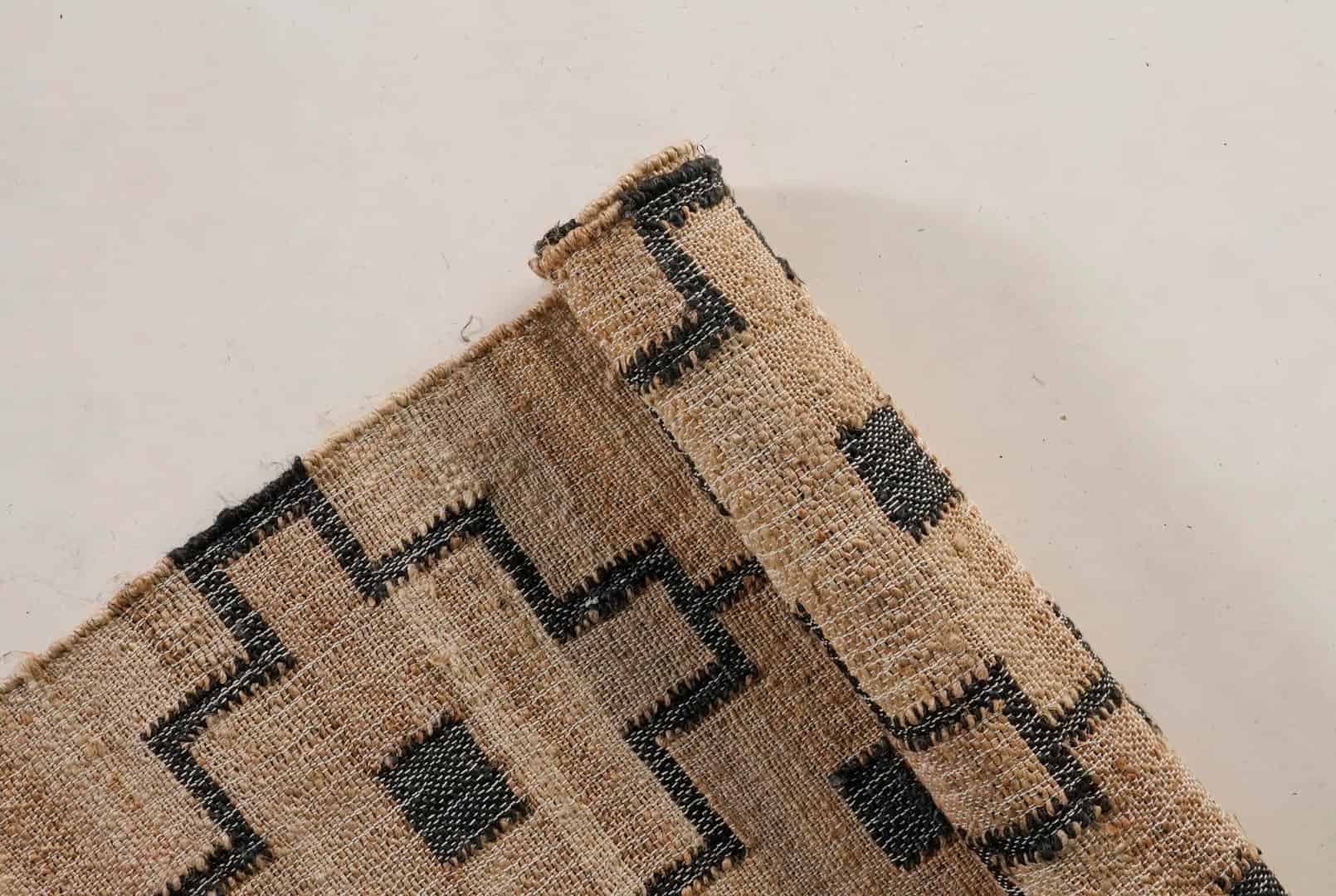 Natural Cotton Jute Moroccan Inspired Rug in Black Design Hand Woven Bohemian Decor Inspired White Fringes Jute Rug Vintage Large Area Rug For Living Room - Image 3