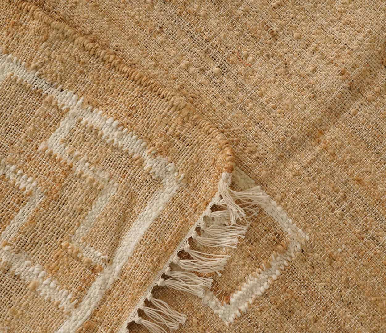 Bohemian Vintage Cotton Juna Rug Large Area Rug Decor Rug Natural Jute Beige and White Design High Quality Hand Woven Geometric Boho Style Rug White Fringes Jute Rug  - Image 5