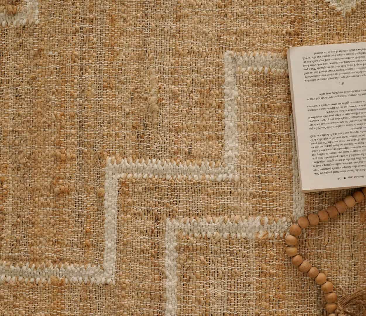 Bohemian Vintage Cotton Juna Rug Large Area Rug Decor Rug Natural Jute Beige and White Design High Quality Hand Woven Geometric Boho Style Rug White Fringes Jute Rug  - Image 8