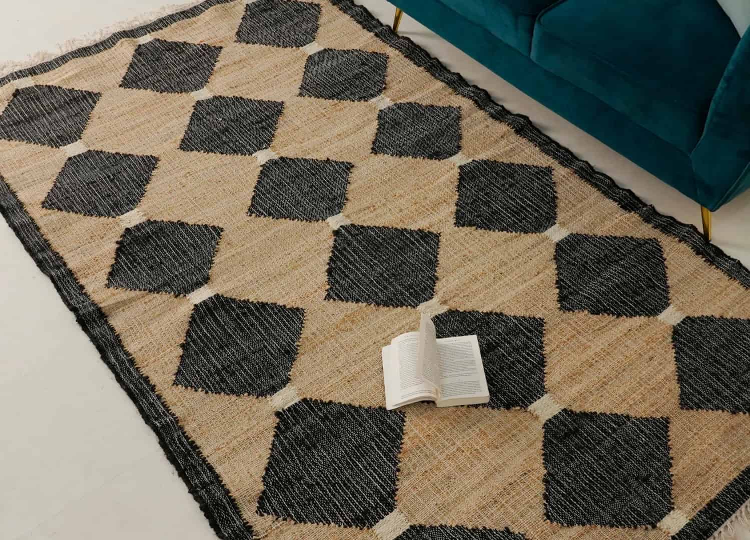 Beige Jute Rug With Black Design Jute And Cotton Kilim Premium Flatweave Scandivian Rug Hand Woven Decor Inspired White Fringes Jute Rug Living Decor Rug  - Image 3