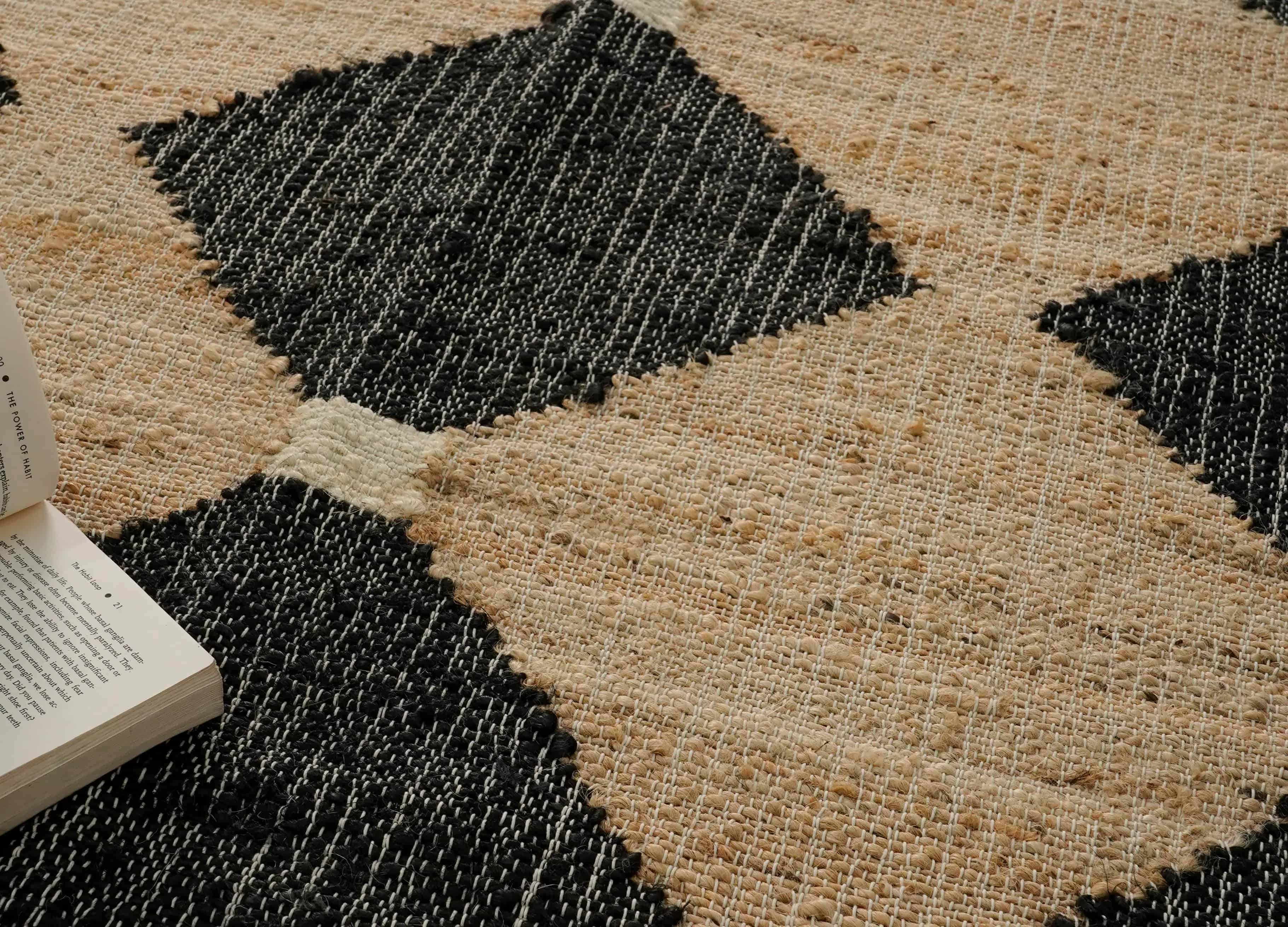 Beige Jute Rug With Black Design Jute And Cotton Kilim Premium Flatweave Scandivian Rug Hand Woven Decor Inspired White Fringes Jute Rug Living Decor Rug  - Image 9