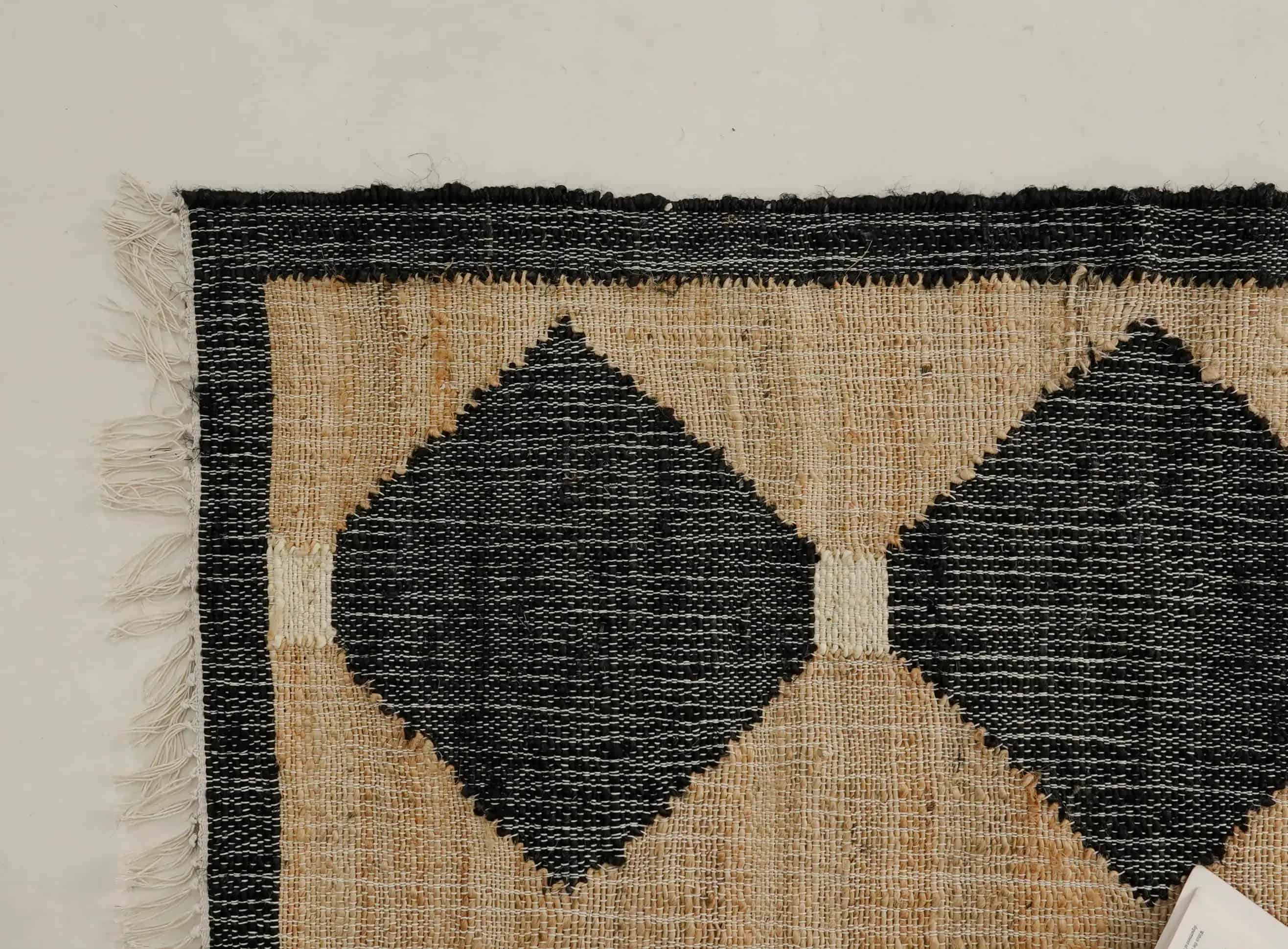 Beige Jute Rug With Black Design Jute And Cotton Kilim Premium Flatweave Scandivian Rug Hand Woven Decor Inspired White Fringes Jute Rug Living Decor Rug  - Image 6