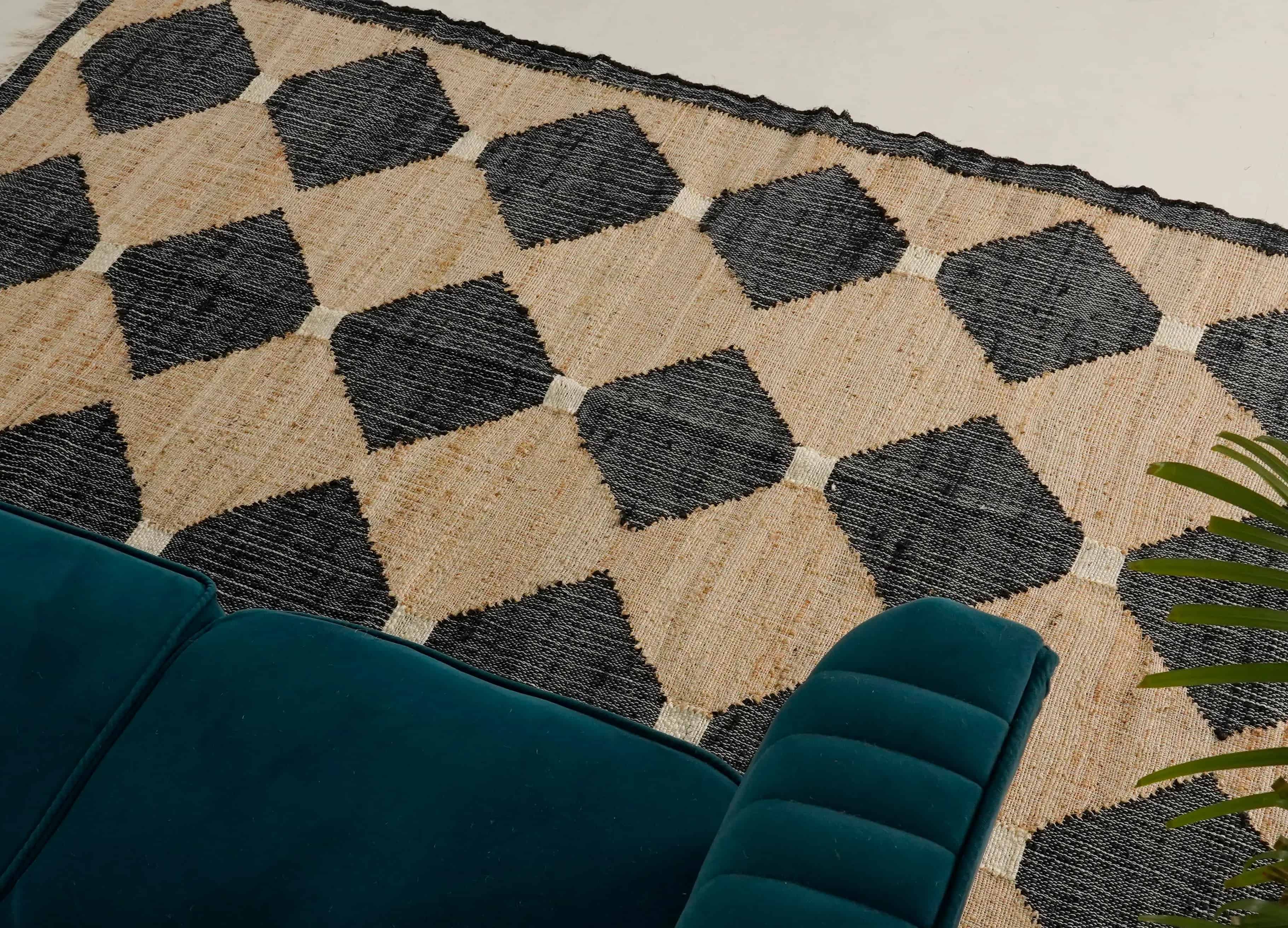 Beige Jute Rug With Black Design Jute And Cotton Kilim Premium Flatweave Scandivian Rug Hand Woven Decor Inspired White Fringes Jute Rug Living Decor Rug  - Image 7