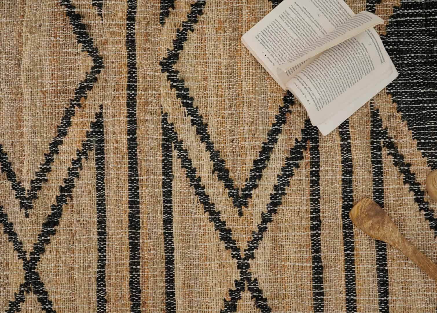 Natural Jute Black High Quality Hand Woven Geometric Boho Style Rug Beige Jute Rug With Black Design Rug For Living Room Decorative Area Rug  - Image 8